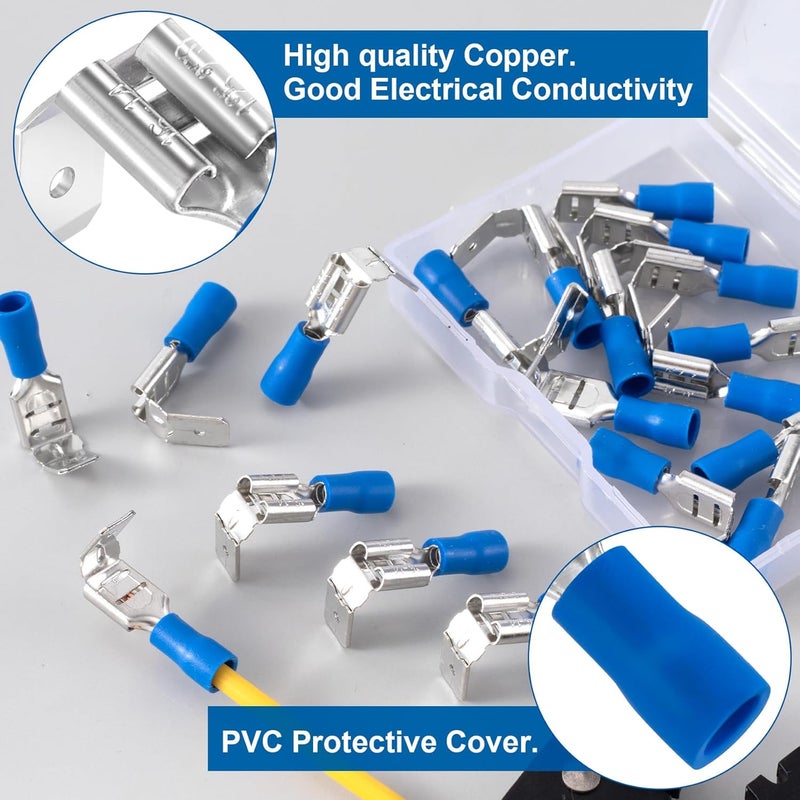 ANCIRS 20pcs Piggyback Spade Connectors, Quick Disconnect Piggyback Spade Assortment Kit, Semi-Insulated Female/Male Cable Crimp Terminals, Blue, 16-14 AWG - Image 3